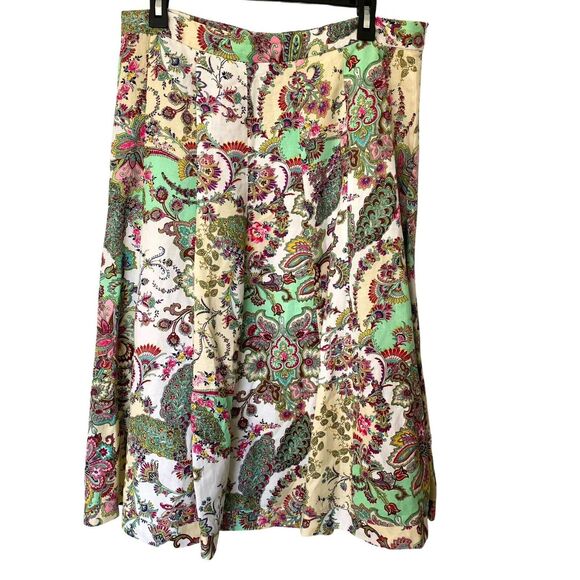 Grace Elements Wms L Linen Blend Floral Paisley Circle Skirt Midi Lined Boho Y2K - Picture 1 of 8